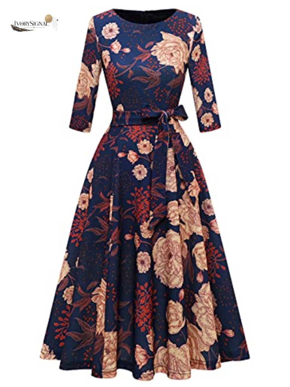 Vintage Cocktail Dress for Women Wedding Guest Church A-Line 3/4 Sleeve